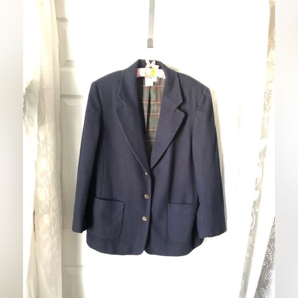 Talbots Navy Blue Women's wool blend oversized boyfriend Blazer jacket size M - Picture 2 of 7